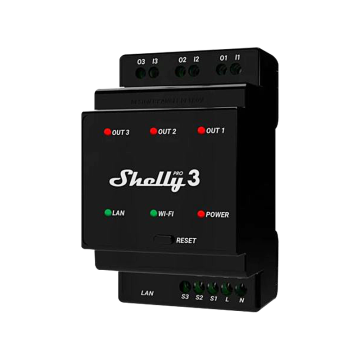 Триканално WiFi реле за DIN шина със сухи контакти Shelly Pro 3